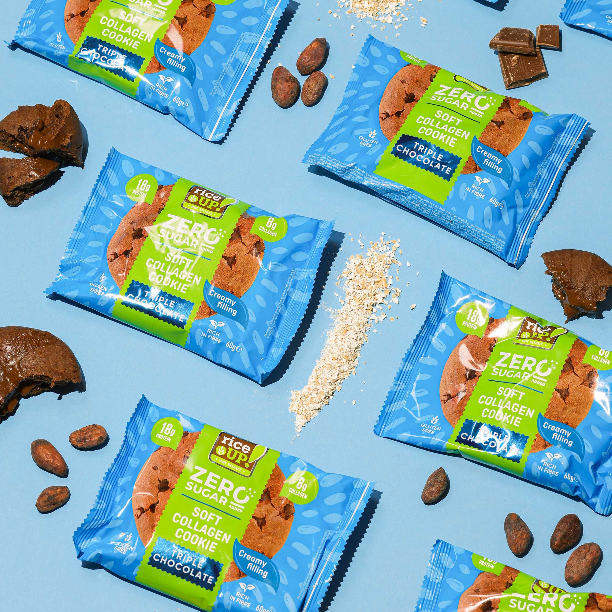 RiceUp! Collagen Cookies, Triple Chocolate 12x60g – fitspozone