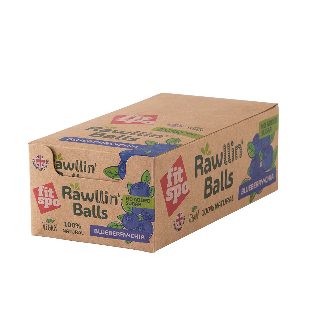 Сурови веган бонбони FitSpo Rawling balls Blueberry and Chia, 12x48g