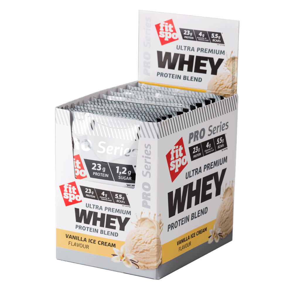 Whey Protein Powder Pro 23g Protein, Vanilla Ice Cream, 12x30g – FitSpo ...